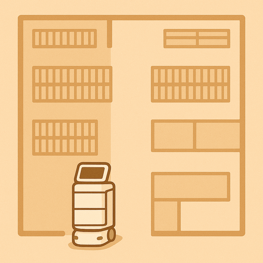 店内のフロアマップとロボットのイラスト画像
