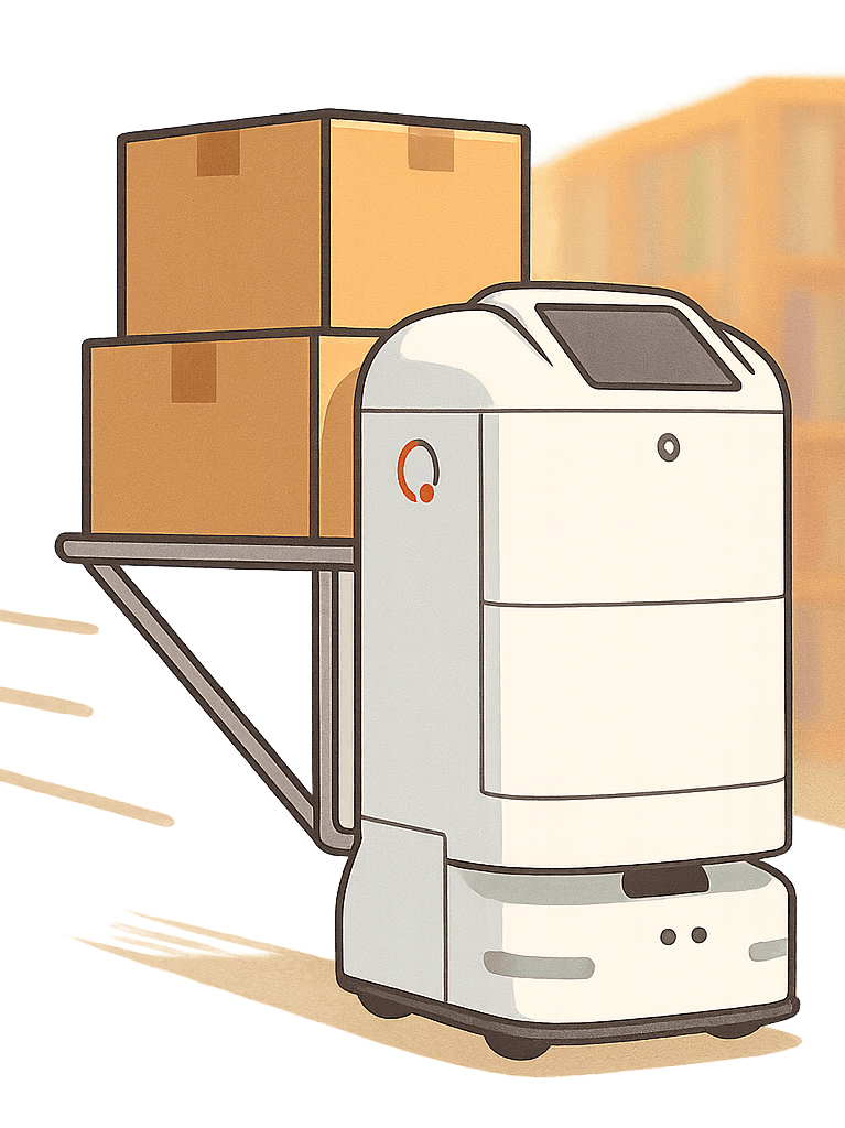 自走式ロボットが荷物を運んでいるイラスト画像
